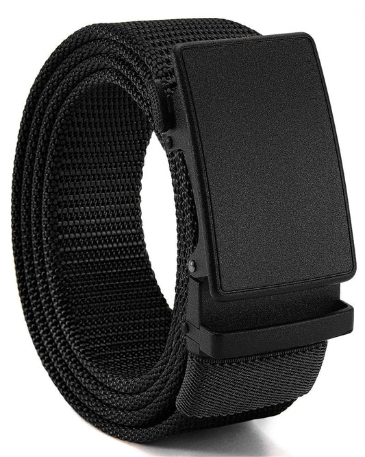 CHAOREN 1.5" Nylon Ratchet Belts for Men - Black Adjustable Casual Work Belt with Slide Buckle - Trim to Fit