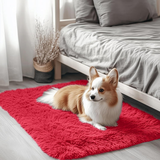 OLANLY Small Bedside Rug - Soft, Machine Washable Shaggy Throw Rug for Bedroom & Nursery | Red