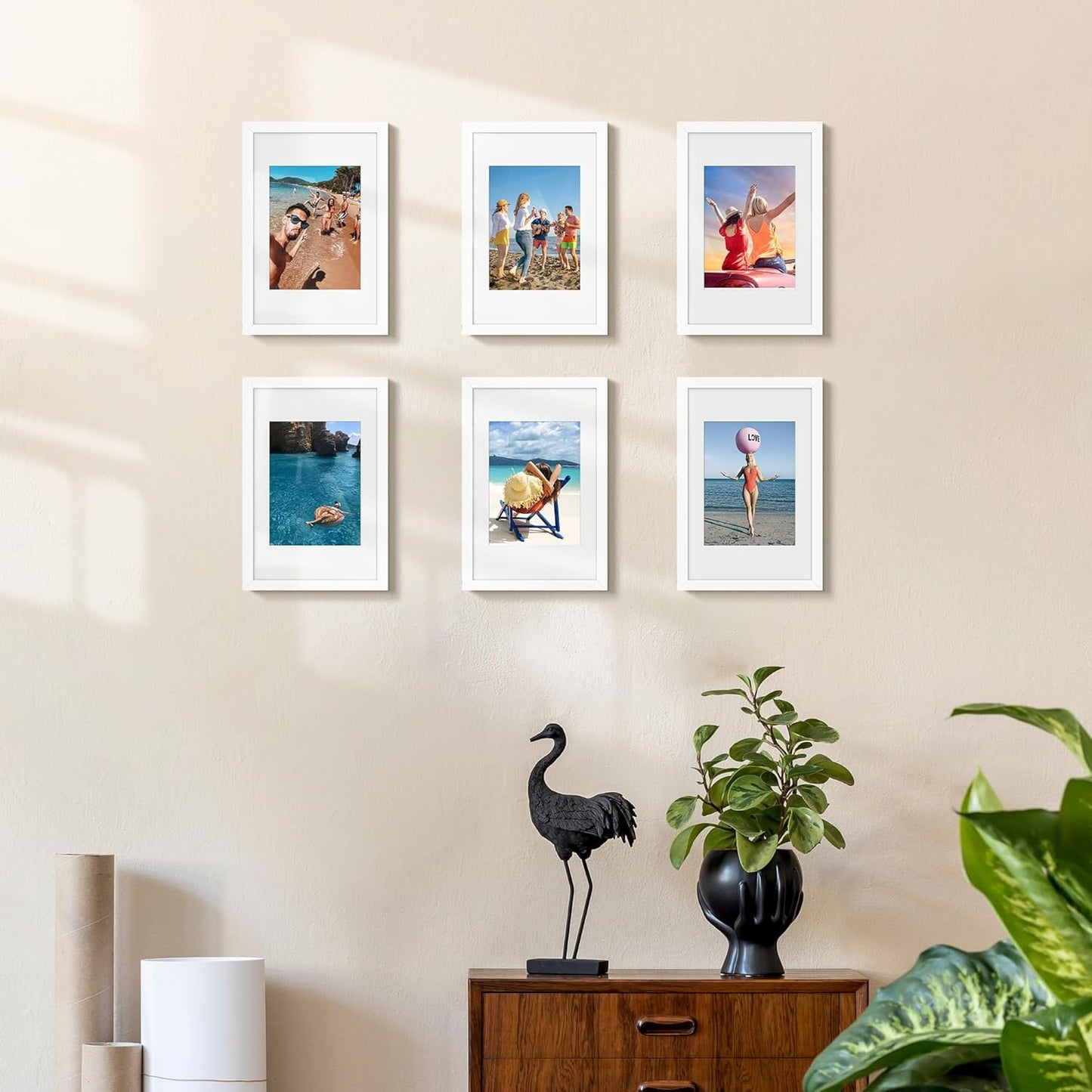 Upsimples 8x12 Picture Frame Set of 5 - Display 6x8 Photos with Mat or 8x12 Without | White Gallery Frames