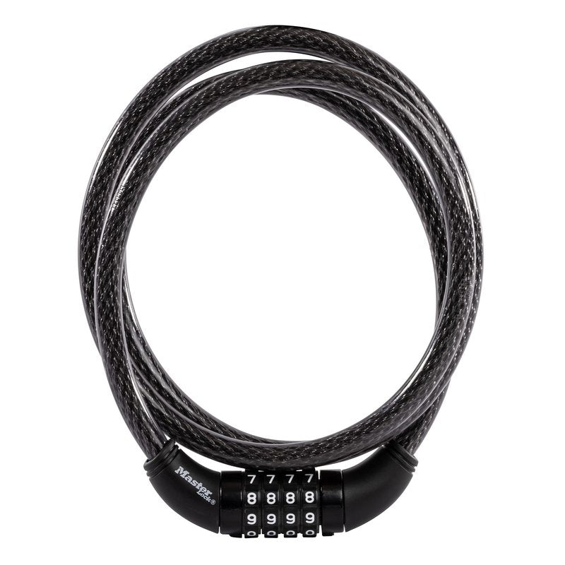 Master Lock Bike Cable Lock 5' x 1/2" Heavy Duty Anti-Theft Bike Lock Steel Cable with Black Weather Resistant Vinyl Coating for Bikes, Ebikes & Scooters, 5 Feet Long, 8370D