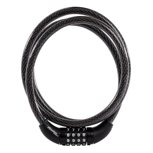 Master Lock Bike Cable Lock 5' x 1/2" Heavy Duty Anti-Theft Bike Lock Steel Cable with Black Weather Resistant Vinyl Coating for Bikes, Ebikes & Scooters, 5 Feet Long, 8370D