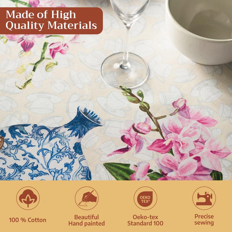 Maison d' Hermine Table Cloth Square Table 100% Cotton 60 x 60 Inches Tablecloth Reusable Decorative for Dining Kitchen Room Farmhouse Home Gifts for Mothers Day Spring Summer - Canton