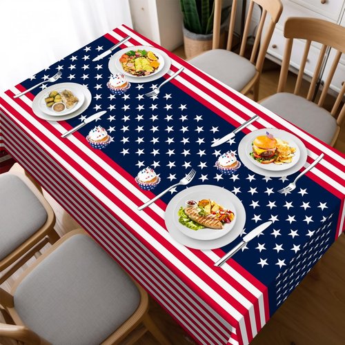 Childom 2 Pack Patriotic Tablecloths,Patriotic Decorations 54" x 108" Disposable American Flag Tablecloths for Event,Party Table Cloth Plastic for Veterans Day,4th of July,Picnic,Dinner,Party Supplies