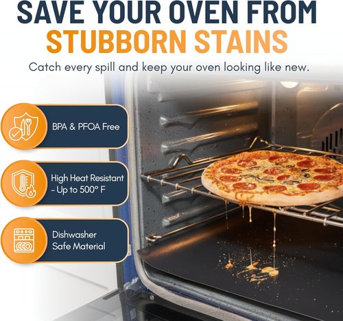 Heavy Duty Oven Liners by [Brand Name] - Non-Stick, Reusable Mats 17”x25” | BPA & PFOA Free Kitchen Accessory (Black)