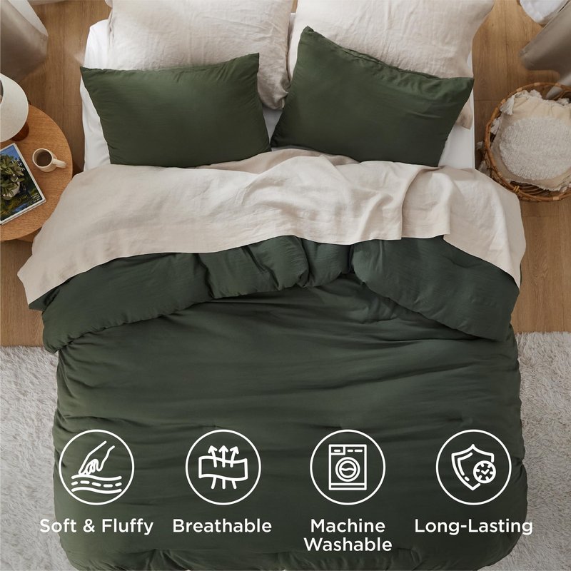 Bedsure Queen Comforter Set, Dark Green Soft Prewashed Bedding for All Seasons, 3 Pieces GentleSoft™ Bed Set, 1 Lightweight Comforter (90"x90") and 2 Pillowcases (20"x26")