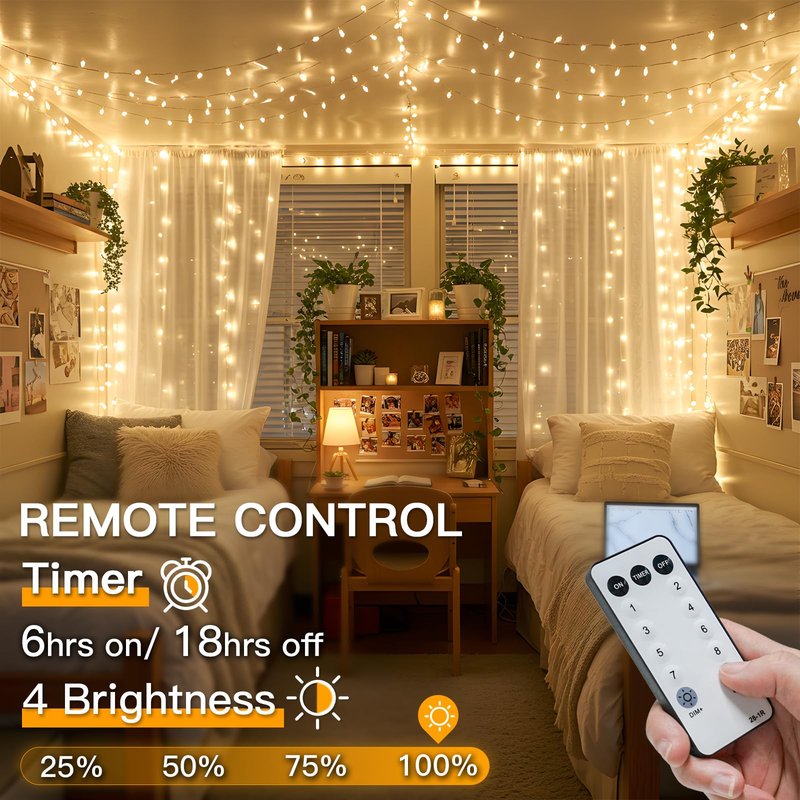 suddus Indoor String Lights with Remote, Warm White Christmas Lights Plug in with Timer, 33ft 100 LED Twinkle Fairy Lights for Bedroom Dorm Xmas Tree Wreath Wedding Garden Party Outdoor Decorations