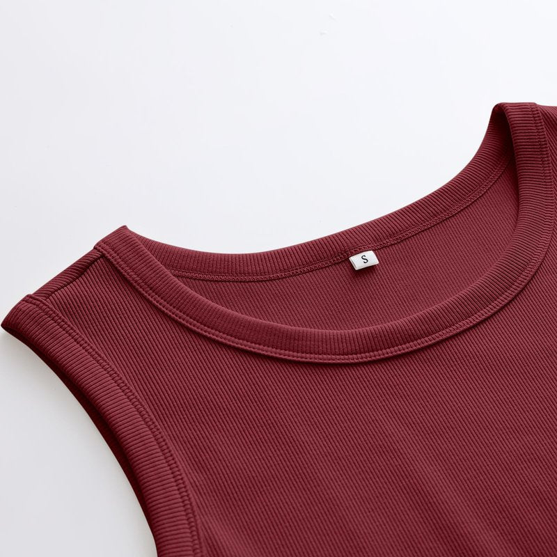 ANRABESS Womens Sleeveless High Neck Tank Tops Fashion Summer Casual Basic Slim Fit Ribbed Racerback Top Shirt Clothes Burgundy Medium