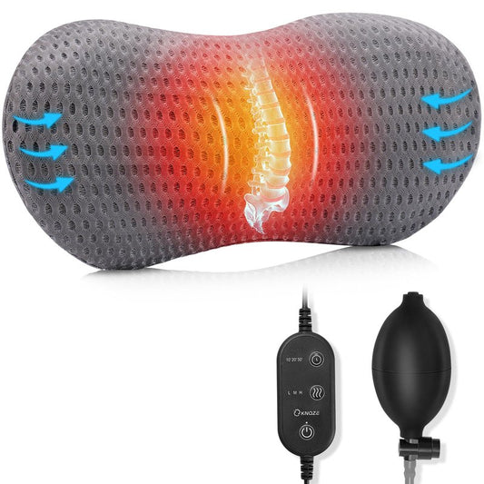 KNQZE Heated Lumbar Support Pillow for Office Chair, Car, Bed, and Recliner-Customizable Height for Personalized Comfort - Relieves Lower Back Pain and Enhances Posture
