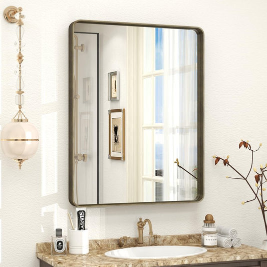 CHARMOR 24x30 Bronze Bathroom Mirror, Brushed Metal Bathroom Vanity Mirrors for Wall, Rounded Corner Bronze Rectangle Mirror for Farmhouse, Bedroom, Anti-Rust (Horizontal/Vertical)
