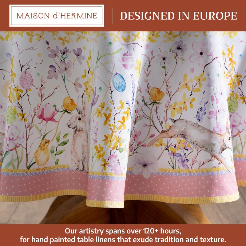 Maison d' Hermine Table Cloth Round Table 100% Cotton 63 Round Inches Tablecloth Reusable Decorative for Dining Kitchen Room Farmhouse Home Gifts for Mothers Day Spring Summer - Easter Zest