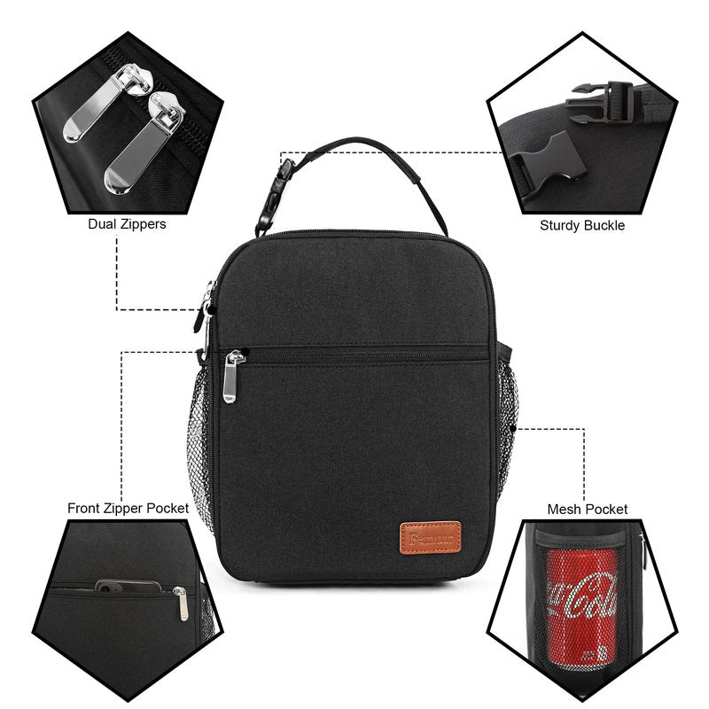 Femuar Lunch bag for Men Women Adults Small for Office Work Picnic - Reusable Portable Lunchbag, Black
