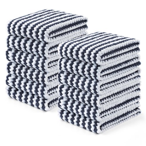 Homaxy Kitchen Towels(12 Pack, 10 x 20 inches), Ultra Soft and Absorbent Dish Towels, Reusable Fast Drying Microfiber Cleaning Cloth, Coral Velvet Wave Design No-lint, Dark Grey