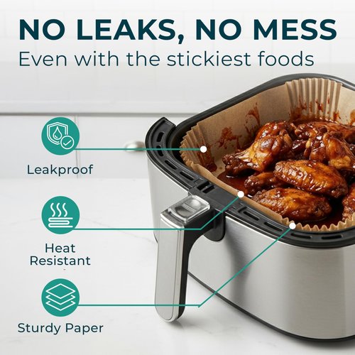 Cathy Yoder's Square Air Fryer Liners, 125 PCS 9 inch Large Air Fryer Liners, 8-12 QT Easy Cleanup Square AirFryer Liners Disposable, AirFryer Liner Parchment Paper for Cooking & Baking