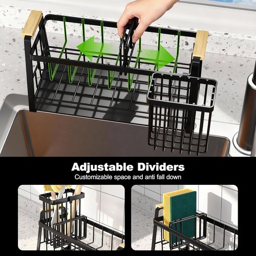 Housolution Kitchen Sink Caddy Organizer - 2-Tier Sponge Holder with Flexible Brush Storage | Rustproof Design