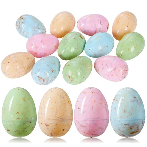 JOYIN 12 PCS Plastic Easter Marble Printed Eggs, 3.15" Multicolor Fillable Empty Eggs for Easter Hunt, Basket Stuffers, Candy Treats, Classroom Prize, Holiday Supplies and Party Favor