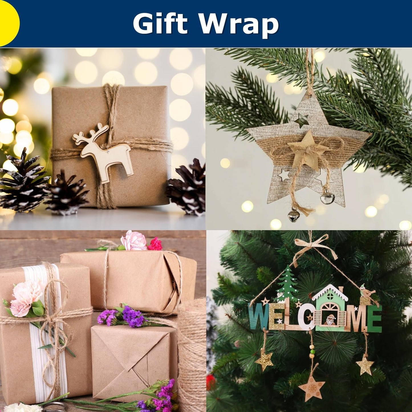 Vanhench Black Twine String - 805ft Hemp Jute Rope for Crafts, Gift Wrapping & Decorations