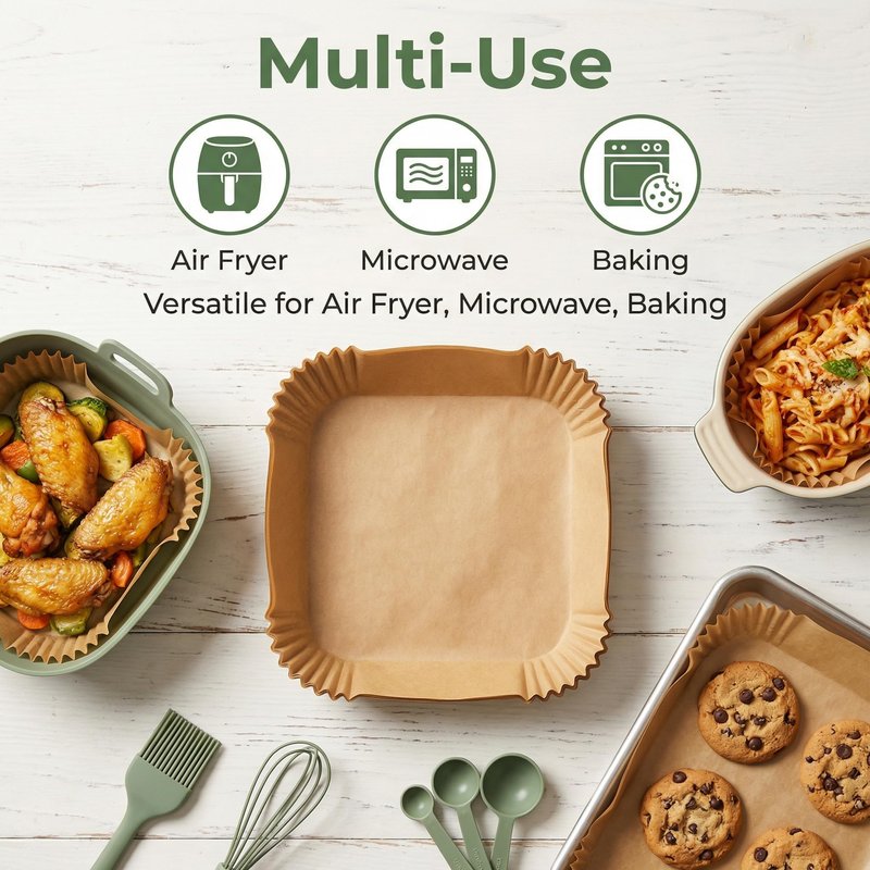 Air Fryer Paper Liners,100PCS Natural Parchment Paper for Air Fryer,Oil-proof Water-proof, Food Grade Parchment for AirFryer, Steamer, Microwave Etc (square 6.3 inch)