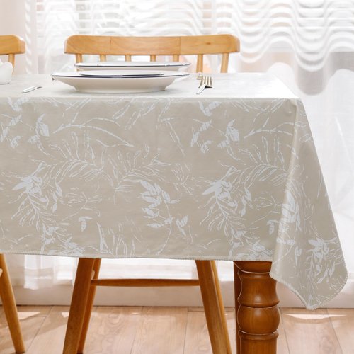 Heavy Duty Vinyl Tablecloth with Flannel Backing Waterproof Oil-Proof Plastic Table Cloth Stain-Resistant Wipeable Rectangle or Square Table Cover for Indoor and Outdoor (Beige Leaf，60x102 Inch)