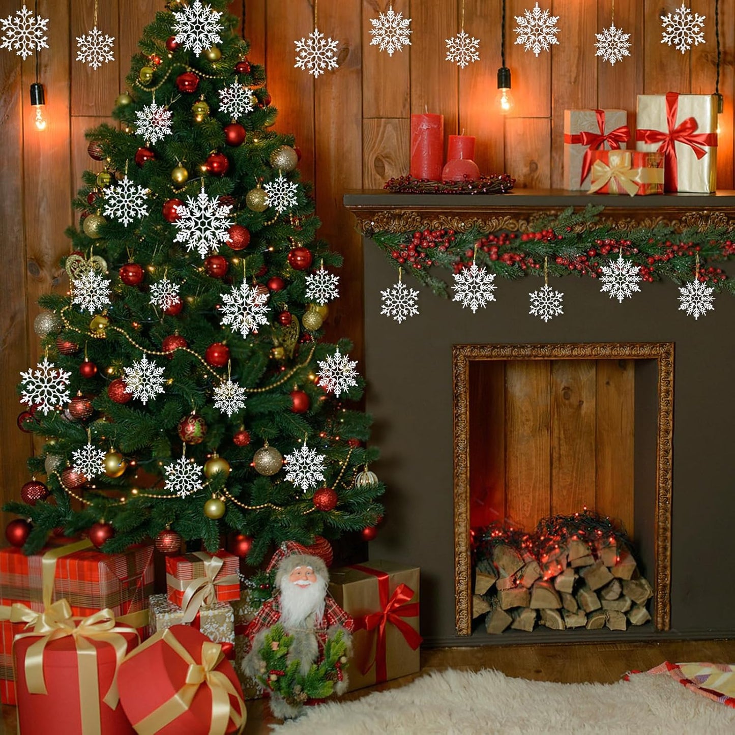 Miucat White Snowflake Ornaments - 42pcs Glittering Christmas Tree Decorations | Festive Hanging Decor