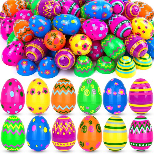 Envotek 24 Pack Plastic Printed Easter Eggs, 2.4 Inch Fillable Empty Eggs Bulks for Easter Eggs Hunt, Easter Basket Stuffers Fillers, Classroom Prize Supplies, Filling Treats and Party Favors