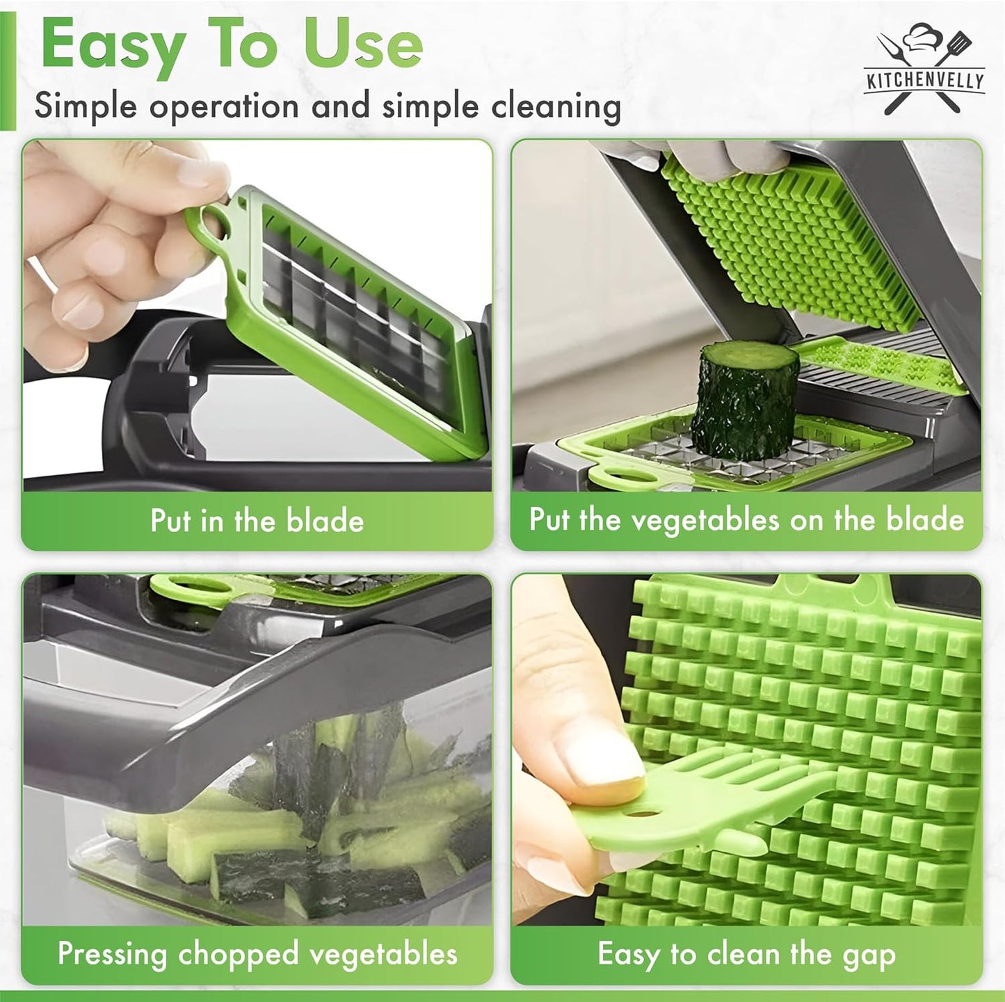 Skiennix Vegetable Chopper - 16-in-1 Food Dicer with 8 Stainless Steel Blades | Easy Meal Prep Tool in Green