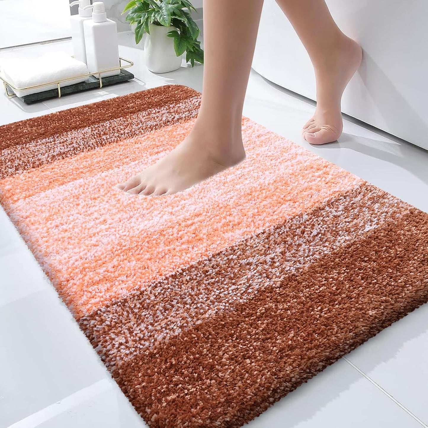OLANLY Large Bathroom Rug Mat - Extra Soft Microfiber, Quick Dry & Machine Washable | 54x24 Inches, Orange