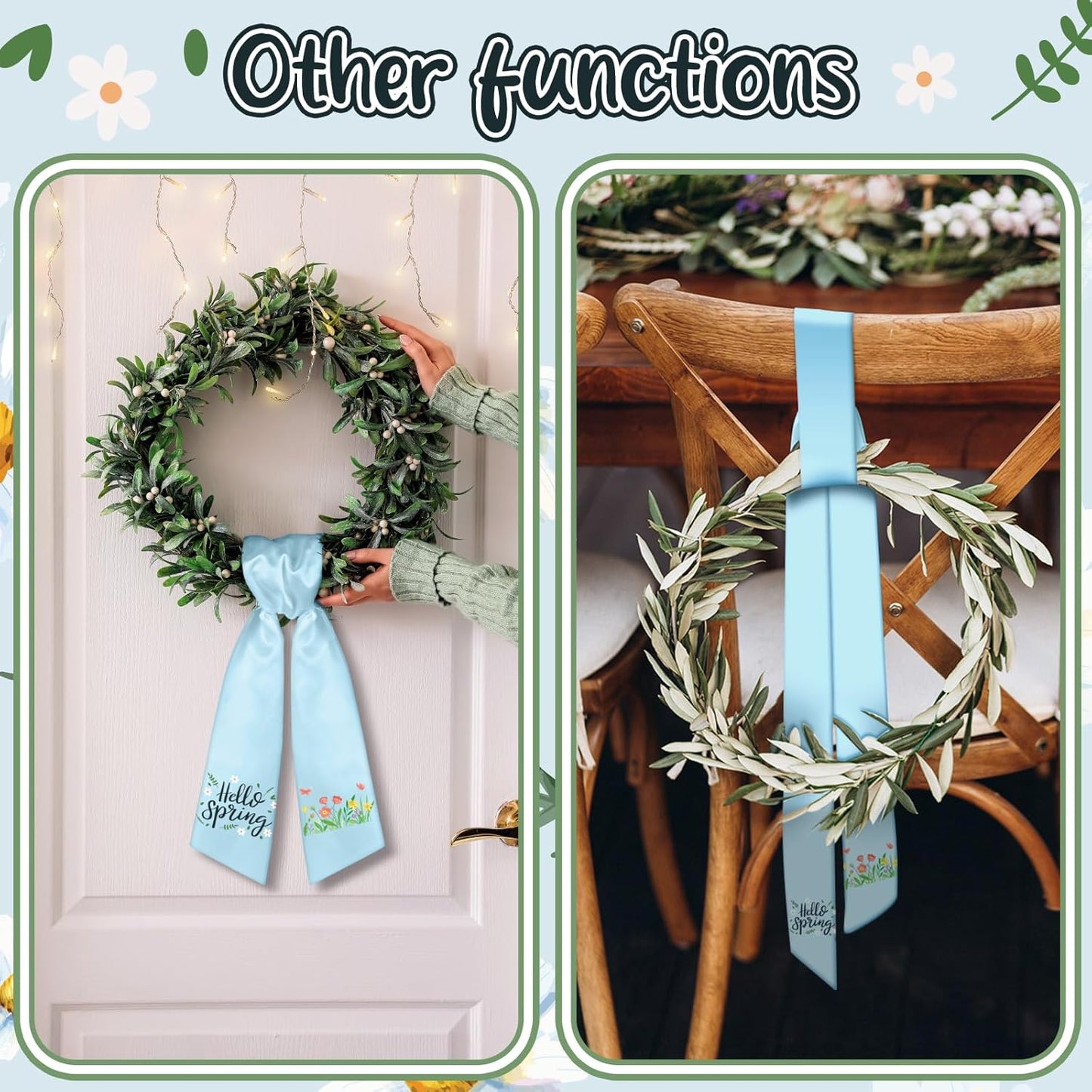 VitalCozy Spring Wreath Sash - Elegant Satin Ribbon for Monogrammed Decor | Indoor/Outdoor Use