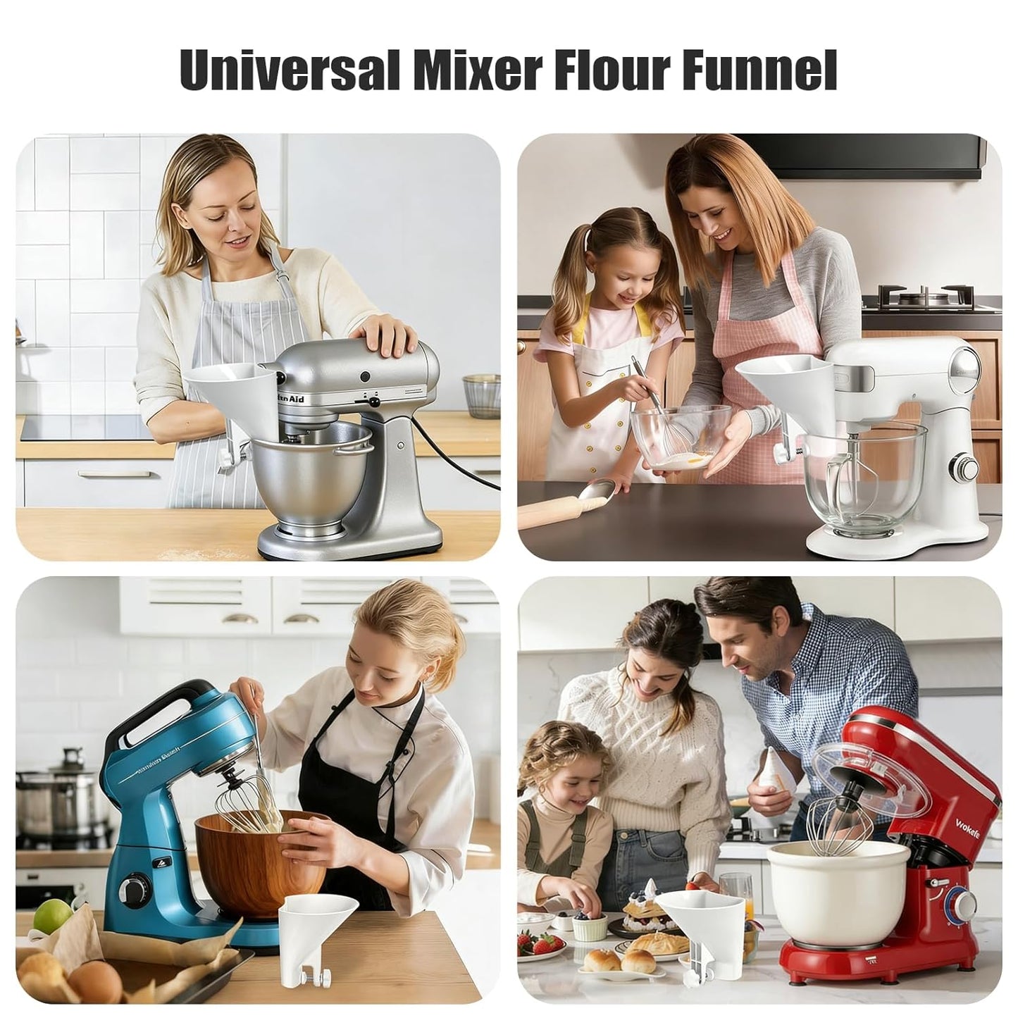 WANLISS Flour Funnel for KitchenAid Mixer - Durable Wide Mouth Pouring Chute | 3.2Qt-7Qt, Dishwasher Safe Baking Accessory