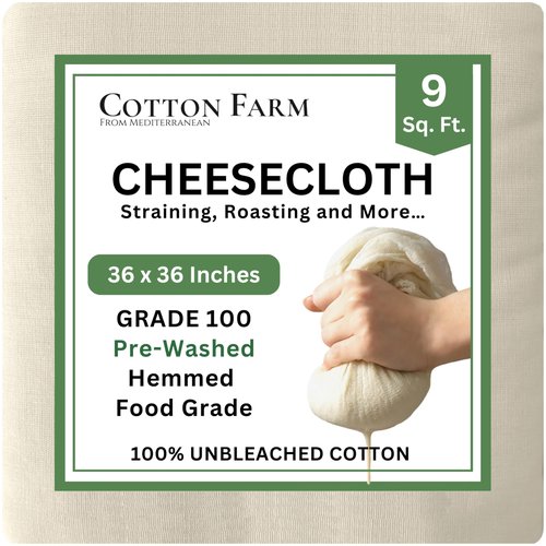 Cotton Farm Grade 100 XL Cheese Cloth for Straining & Cooking; 36x36 Inch; 100% Unbleached Cotton Cheesecloth; Reusable with Finished Edges, Butter Muslin