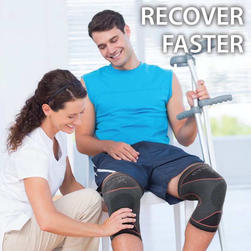 Rymora Knee Support Brace Compression Sleeves for Men and Women (Grey) (Pair) (Large) [L] - for Ligament Injury, Joint Pain Relief, Running, Arthritis, ACL, MCL, Sport