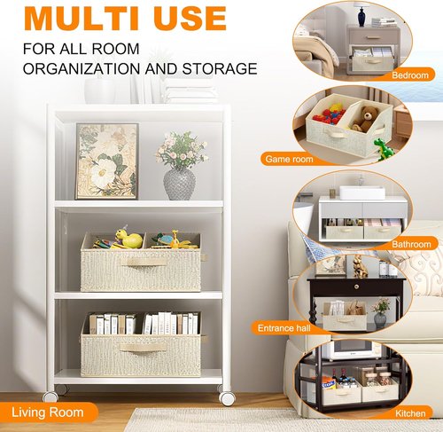 Closet Storage Bins - Large Organizer Baskets with Divider & Handles | 6 Pack Trapezoid Fabric Cubes - Beige