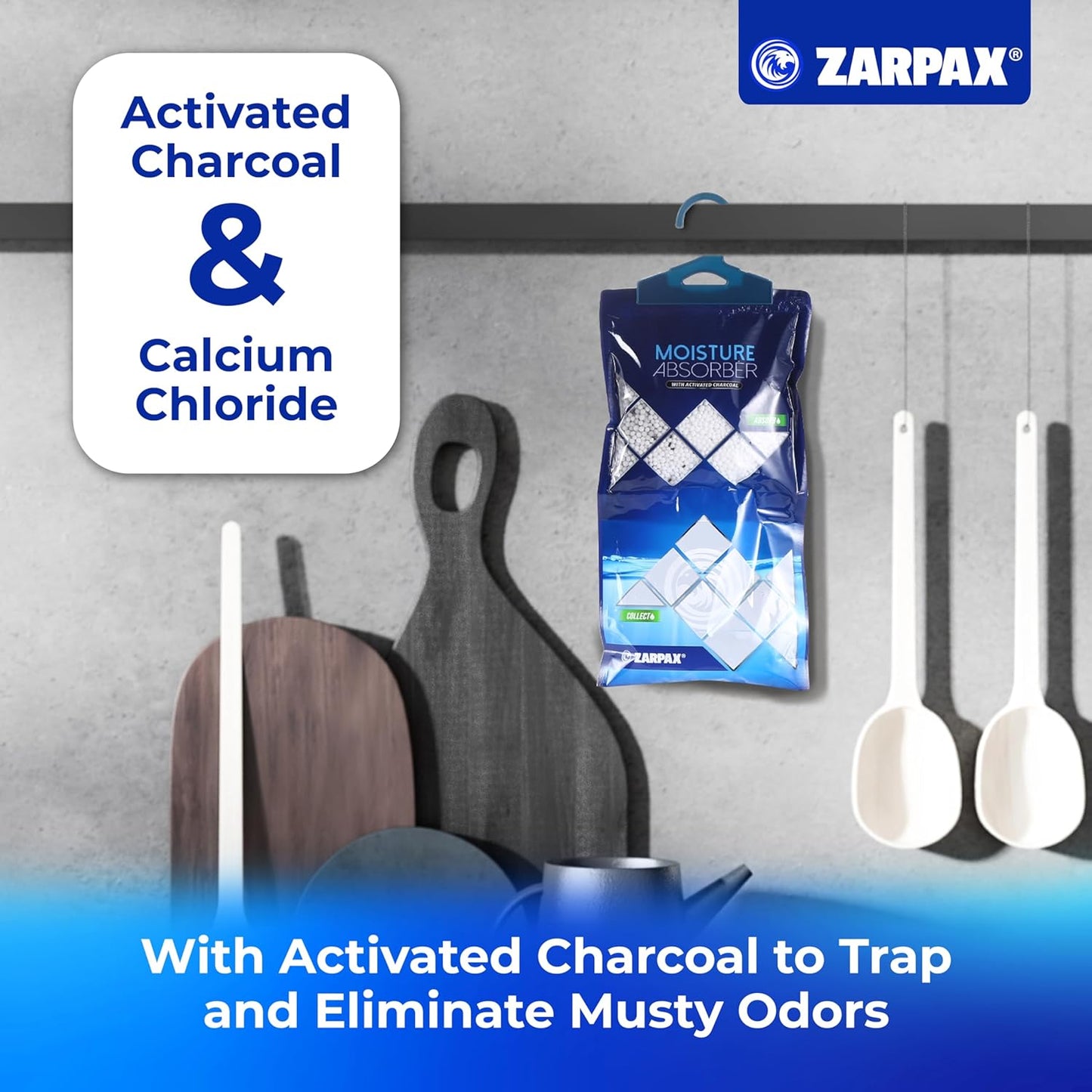 ZARPAX Activated Charcoal Moisture Absorber - 10.6 oz | Dehumidifier Bags for Bathroom, Closet & Kitchen | Eliminates Humidity & Odors | Set of 10