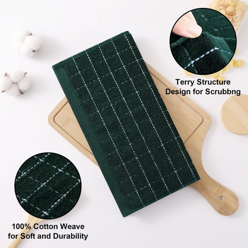 Homaxy 100% Cotton Terry Kitchen Dish Cloths, Ultra Soft and Absorbent Dish Towels for Kitchen, Suitable for Drying and Washing Dishes, 6 Pack, 12 x 12 Inches, Blackish Green