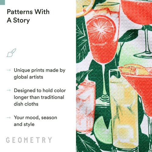 GEOMETRY Dishcloth – Spring & Summer Collection – Quick-Dry, Ultra-Absorbent, Reusable Microfiber Kitchen Towels for Drying & Cleaning - Summer Refreshments - 3 Pack