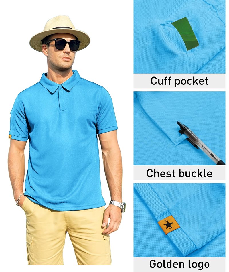 ZITY Mens Polo Shirt Short Sleeve Sports Tactical T-Shirt Athletic Golf Polos Daily Casual Stylish Collared Shirts for Men SkyBlue 5X-Large