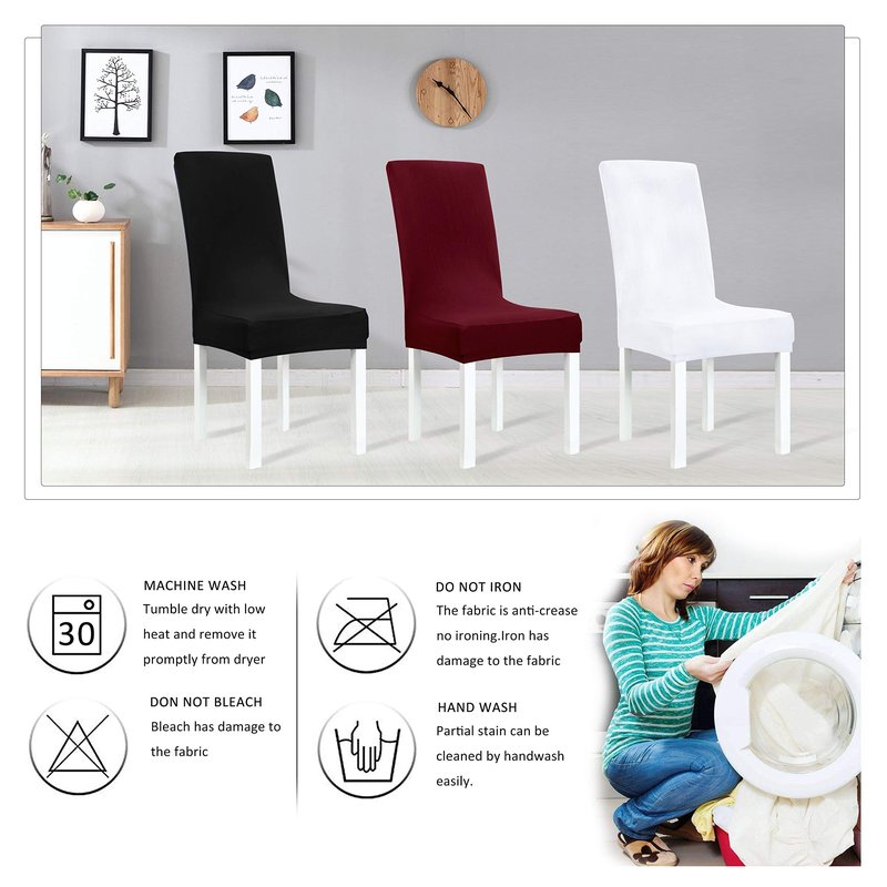 Obstal Black Stretch Spandex Dining Room Chair Covers ?Set of 4 Universal Removable Washable Chair Seat Slipcovers Protector for Kitchen, Ceremony, Wedding, Banquet, Hotel and Party