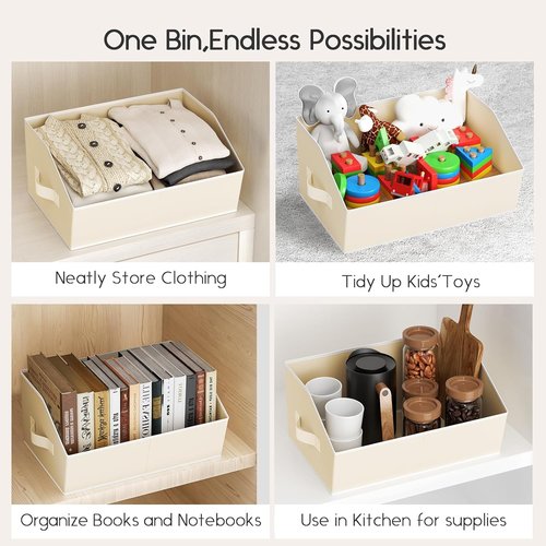 Homsorout Large Closet Organizers - 6 Pack Foldable Fabric Baskets with Handles for Easy Storage | Beige