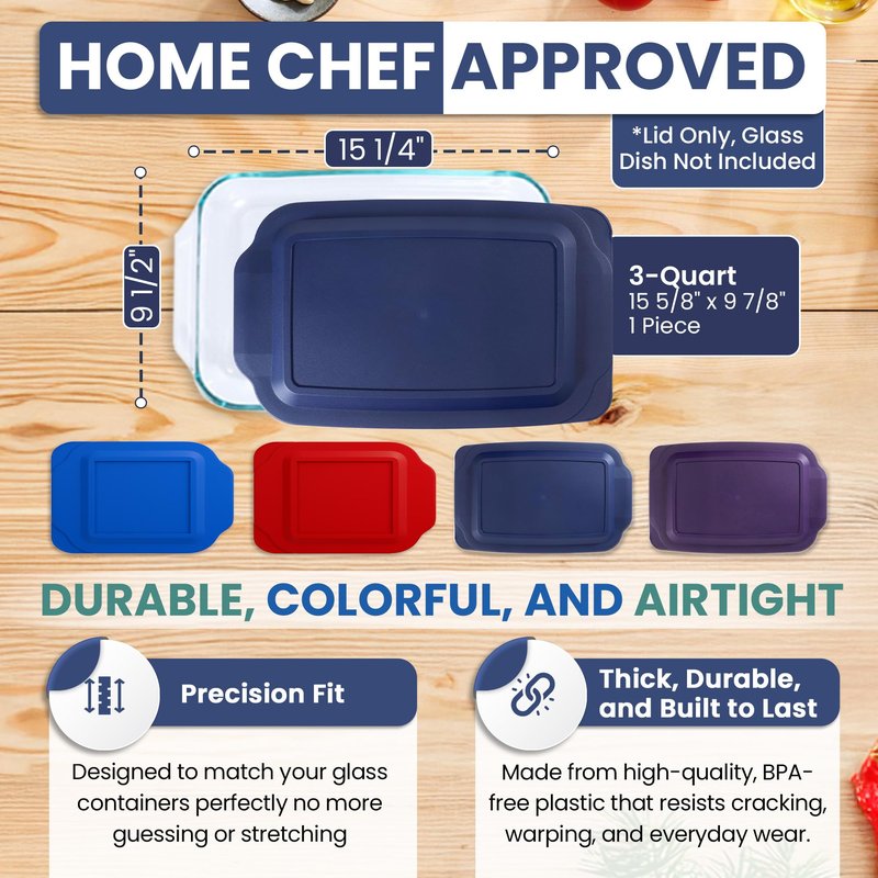 Replacement Lid fits Pyrex 9x13 233 Glass Casserole Baking Dish Container with Tab Handles, for 3-Quart Model 233-PC (Navy)