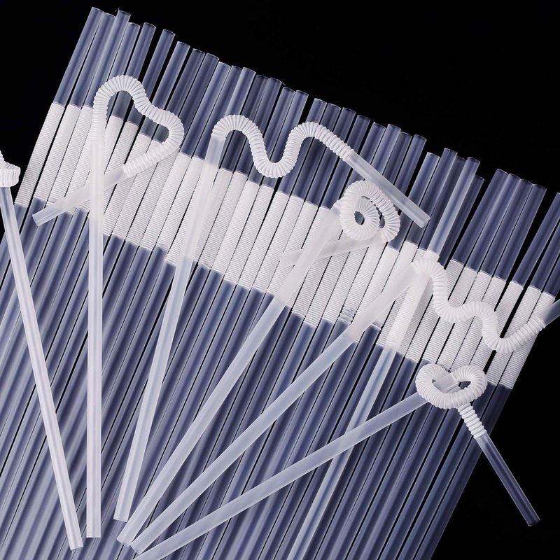 [Individually Wrapped] 100 Pcs Clear Flexible Plastic Straws, Disposable Bendy Straws, 10.2" Long and 0.23'' Diameter, BPA-Free