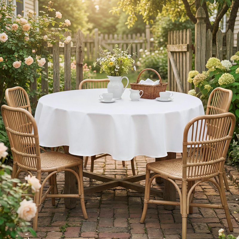 Romanstile Round Waterproof Tablecloth, Stain Resistant Washable Table Cloths Wrinkle Free Polyester Table Covers for Kitchen Dining Party Wedding Indoor and Outdoor - White, 48 Inch