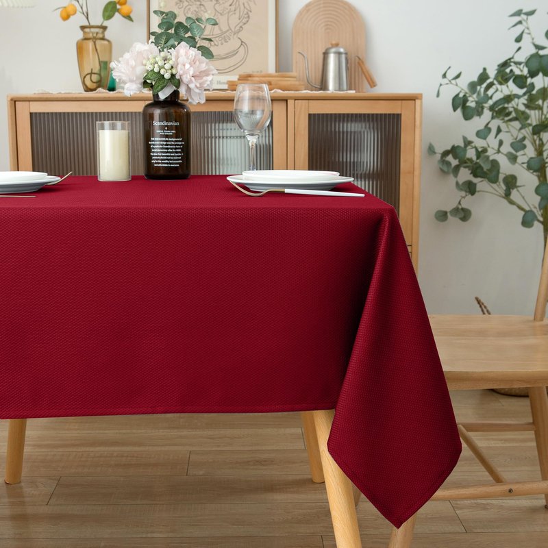Biscaynebay Textured Fabric Christmas Square Tablecloths 54x54 Inches, Red Water Resistant Spill Proof Tablecloths for Dining, Kitchen, Wedding and Parties, Machine Washable