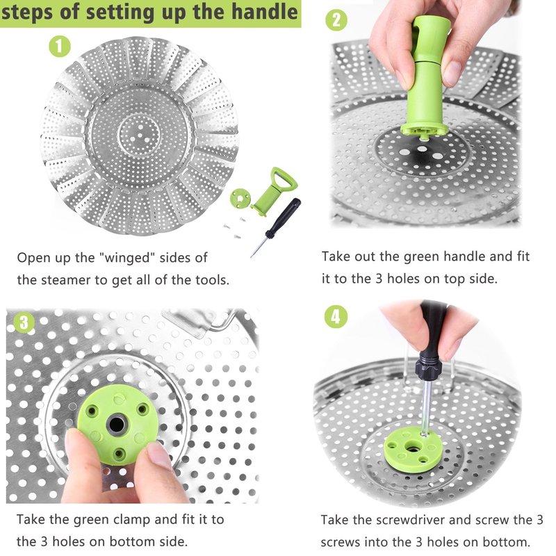 Consevisen Vegetable Steamer Basket for Cooking Food, Stainless Steel Veggie Steam Basket for Pot, Folding Expandable Steaming Insert with Extendable Handle Fits Various Size Pot, 7.1" to 11"