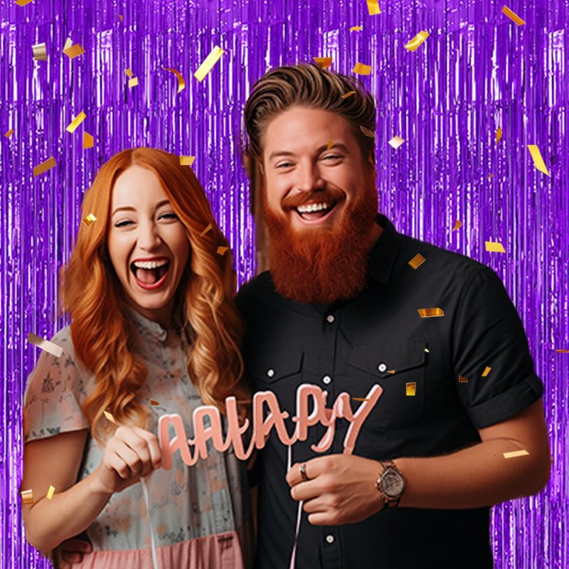 DECOCKRAT 3 Pack Foil Fringe Backdrop - Purple Shiny Tinsel Curtains for Party Decoration/Photo Booth Props - 3.3x8.2 FT Metallic Foil Backdrop for Birthday, Wedding, Graduation, Christmas.