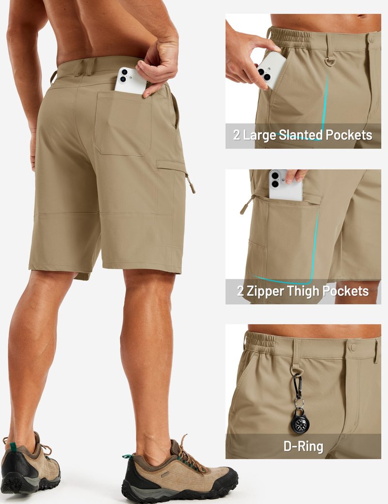TACVASEN Men's Shorts 10" Lightweight Quick Dry Cargo Shorts with Pockets for Hiking Golf Fishing Workout Travel Khaki 32