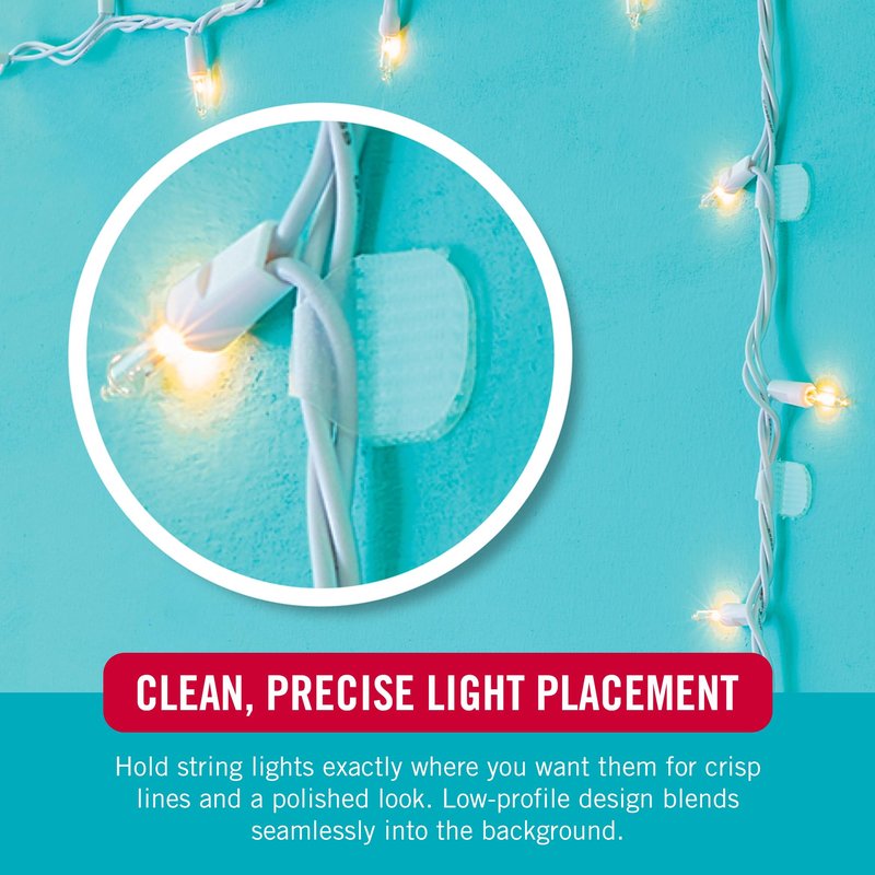 VELCRO Brand Indoor Light Clips for Hanging String Lights, Holds Up to 100 ft, Transparent Peel‑and‑Stick Wall Clips for Any Shape or Configuration, Damage‑Free and Removable, Pack of 48