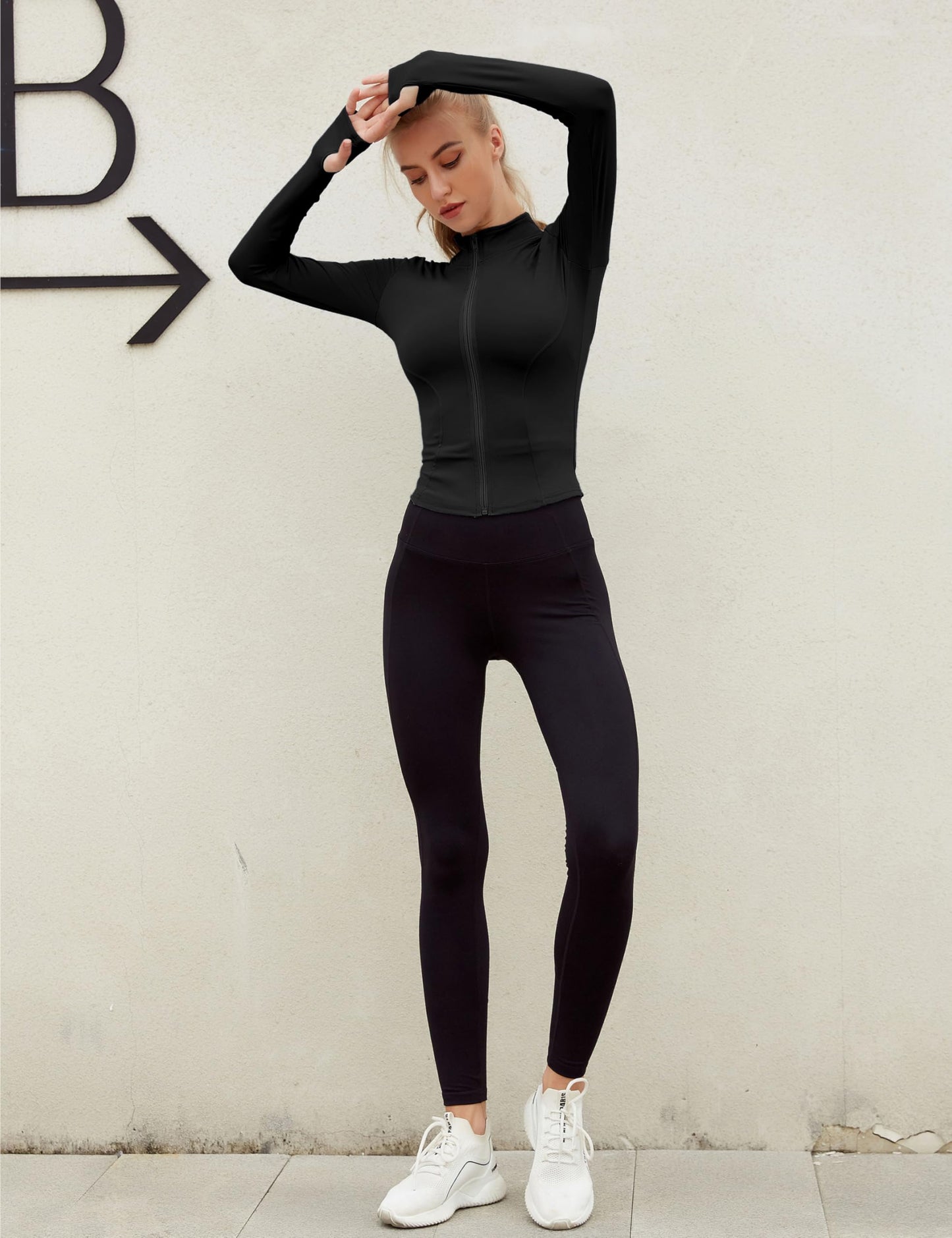 Lviefent Womens Lightweight Full Zip Running Track Jacket Workout Slim Fit Yoga Sportwear with Thumb Holes (Black, Small)