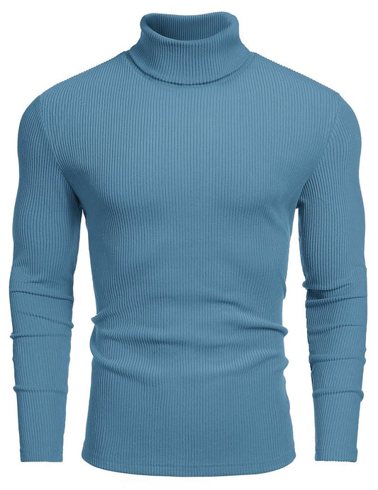 COOFANDY Men's Ribbed Turtleneck Sweater Casual Basic Long Sleeve Knitted Pullover Sweater Dark Blue