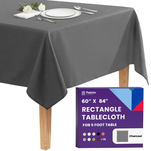 Gee Di Moda Rectangle Tablecloth - 60 x 84 Inch Charcoal Table Cloth for 5 Foot Rectangle Tables - Heavy Duty Washable Fabric - for Holiday Party, Dinner, Weddings, Baby Shower & Events