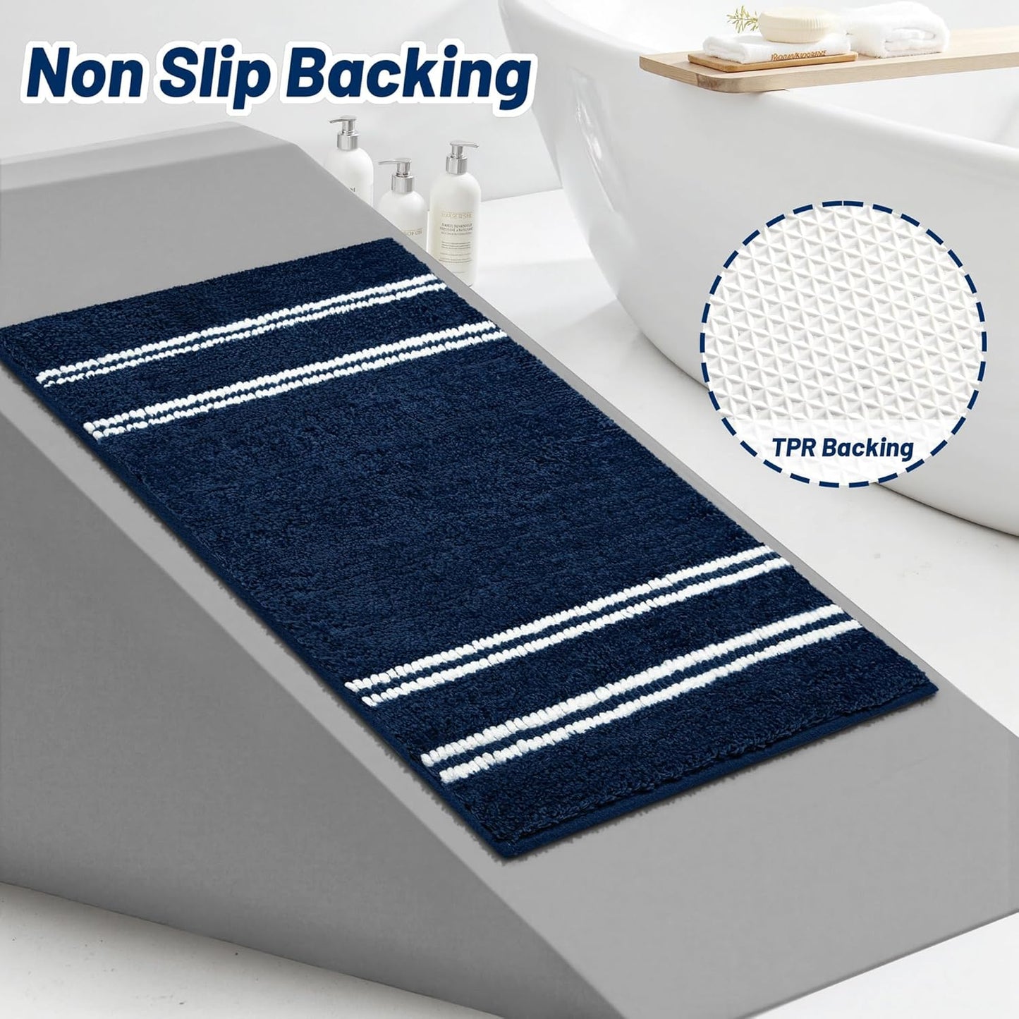 Skiennix Non-Slip Bathroom Rugs - Ultra Soft, Super Absorbent Chenille Mat | 24x17 Navy Quick Dry
