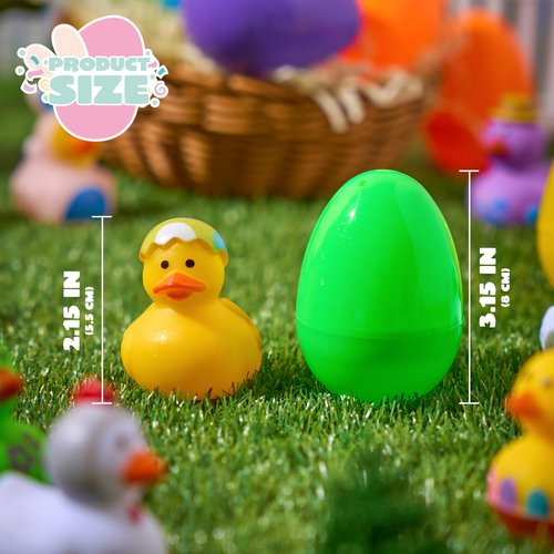 JOYIN 12 Pcs Prefilled Easter Eggs with Rubber Ducks Bath Toys, Basket Stuffers for Toddlers & Babies, Kids Party Favors, Easter Egg Hunt, Classroom Prizes for Kids